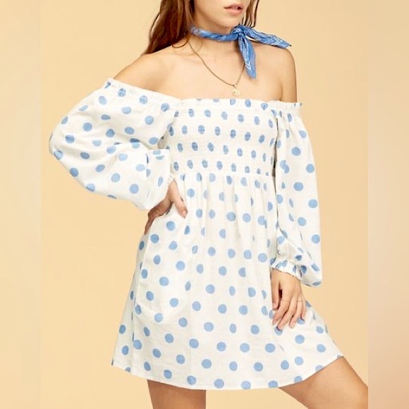 Billabong x Wrangler Off Shoulder Polka Dot Mini Dress - Picture 9 of 10